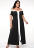 ROTITA Plus Size Contrast Off the Shoulder Maxi Dress
