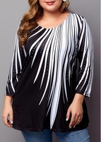 ROTITA Plus Size Contrast Panel Printed T Shirt
