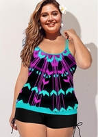 ROTITA Plus Size Double Strap Geometric Print Tankini Set