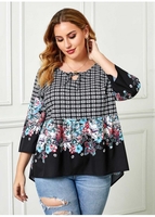 ROTITA Plus Size Floral Print Asymmetric Hem Blouse