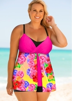 ROTITA Plus Size Floral Print Wide Strap Takini Set