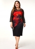 ROTITA Plus Size Flower Print Dot Mesh Panel Sheath Dress