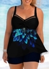 ROTITA Plus Size Flower Print Open Back Swimdress and Shorts