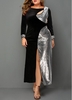 ROTITA Plus Size Front Slit Sequin Panel Maxi Dress