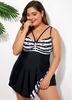 ROTITA Plus Size Geometric Print Asymmetric Hem Swimdress and Shorts