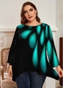 ROTITA Plus Size Geometric Print Asymmetric Hem T Shirt