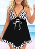 ROTITA Plus Size Geometric Print Black Lace Up Swimdress Top