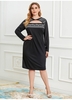 ROTITA Plus Size Geometric Print Cutout Neck Dress