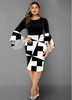 ROTITA Plus Size Geometric Print Flare Sleeve Dress