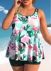 ROTITA Plus Size Geometric Print Green Tankini Set