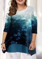 ROTITA Plus Size Gradient Christmas Snowflake Print T Shirt