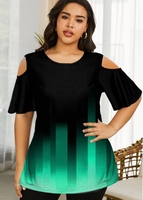 ROTITA Plus Size Gradient Cold Shoulder T Shirt