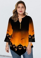 ROTITA Plus Size Halloween Print Asymmetric Hem Blouse