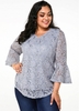 ROTITA Plus Size Lace Flare Sleeve T Shirt