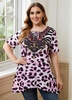 ROTITA Plus Size Lace Leopard Print Up Blouse
