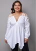 ROTITA Plus Size Lace Panel Asymmetric Hem Blouse