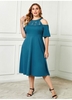 ROTITA Plus Size Lace Panel Cold Shoulder Dress