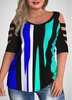 ROTITA Plus Size Ladder Cutout Geometric Print T Shirt