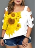 ROTITA Plus Size Ladder Cutout Sunflower Print Tunic Top