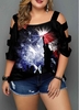 ROTITA Plus Size Lady Liberty Print Black T Shirt