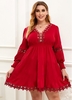 ROTITA Plus Size Lantern Sleeve Lace Stitching Dress