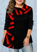 ROTITA Plus Size Long Sleeve Geometric Print Tunic Top