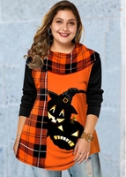 ROTITA Plus Size Long Sleeve Halloween Print Tunic Top