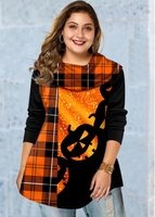 ROTITA Plus Size Long Sleeve Halloween Print Tunic Top