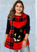 ROTITA Plus Size Long Sleeve Halloween Print Tunic Top