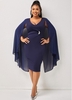 ROTITA Plus Size Long Sleeve V Neck Cape Dress