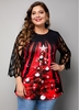 ROTITA Plus Size Mesh Panel Christmas Tree Print T Shirt