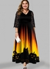 ROTITA Plus Size Mesh Panel Halloween Print Dress