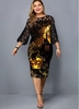 ROTITA Plus Size Mesh Panel Halloween Print Dress