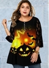 ROTITA Plus Size Mesh Panel Halloween Print T Shirt