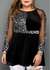 ROTITA Plus Size Mesh Panel Sequin Detail Velvet T Shirt