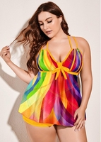 ROTITA Plus Size Multi Color Cross Strap Tankini Set