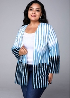 ROTITA Plus Size Open Front Stripe Print Coat
