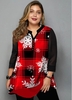 ROTITA Plus Size Plaid and Snowflake Print Blouse