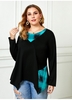 ROTITA Plus Size Plaid Asymmetric Hem T Shirt