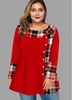 ROTITA Plus Size Plaid Contrast Button Detail T Shirt