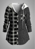 ROTITA Plus Size Plaid Contrast Hooded Collar Tunic Top
