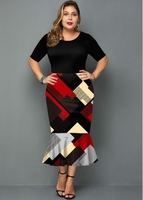ROTITA Plus Size Plaid Half Sleeve Dress