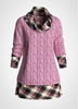 ROTITA Plus Size Plaid Print Cable Knit Sweater