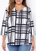 ROTITA Plus Size Plaid Split Neck Blouse