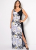 ROTITA Plus Size Plant Print Side Slit Dress