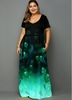 ROTITA Plus Size Printed Side Pocket Ombre Dress