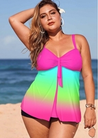 ROTITA Plus Size Printed Spaghetti Strap Rainbow Color Tankini Set