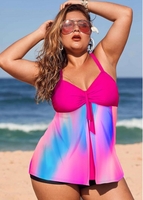 ROTITA Plus Size Printed Spaghetti Strap Swimwear Top