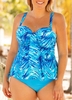ROTITA Plus Size Printed Spaghetti Strap Tankini Set
