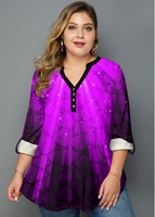 ROTITA Plus Size Printed Split Neck Blouse
